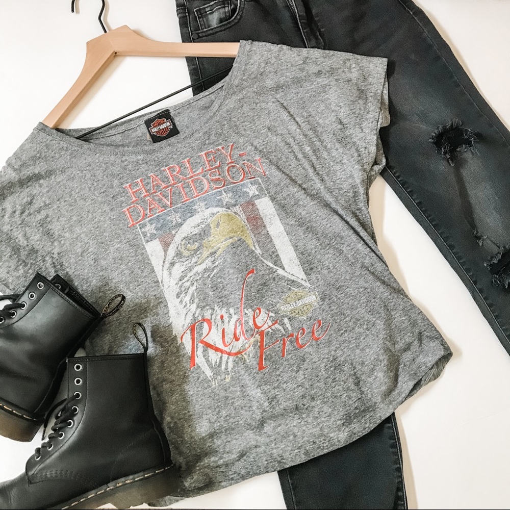 Women’s Harley Davidson Motorcycles Eagle Graphic Short Sleeve Shirt Grey Medium